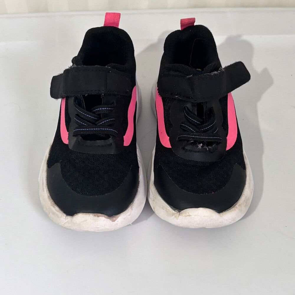 Athletic Works Toddler Girls Mesh Athletic Sneakers Black Pink Strap Size 8